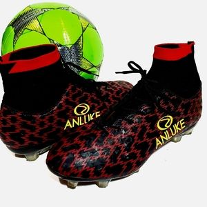 Anluke Fit Collar Black & Red Soccer Cleats Size 41 EUR 8 Men 9.5 Women NWOT